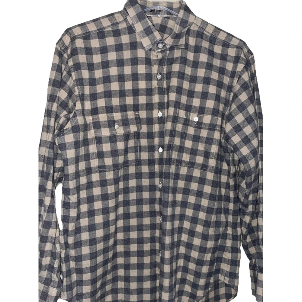 J‎ McLaughlin Flannel Shirt Gray Check 100% Cotton Mens L Gorpcore Bloke Grampa